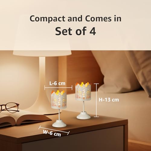 Image of Amazon Brand - Solimo Tea Light Votive Stand - House Design, White Iron with Gold Interior, Set of 4 (Size: L-6 cm x W-6 cm x H-13 cm)