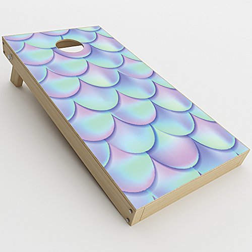 Skin Decal Vinyl Wrap for Cornhole Game Board Bag Toss (2xpcs.) Skins Stickers Cover/Mermaid Scales Blue Pink