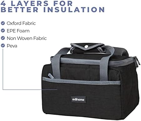 edihome, Torba termiczna na żywność, 8L, Lunch Box, Lunch, Lunch, Jedzenie Pracy, Przenośny, Lunch Box, Termiczny lunch (Czarny)