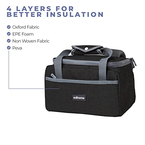 Miniatura 4 de Edihome, Bolsa Termica Porta Alimentos, 8l, Fiambrera, Almuerzo, Comida Para El Trabajo, Portátil, Lunch Box, Lonchera Térmica Negro