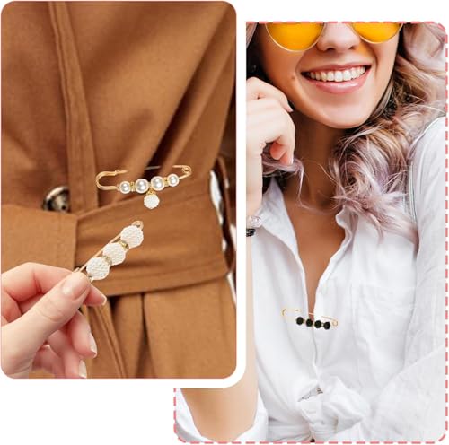 Lonimia 17 Pieces Pearl Brooch Pins Sweater Shawl Clips Faux Pearl Rhinestones Collar Safety Pin for Women Clothing Dresses Decoration Accessories with Storage Box