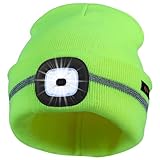 Keains Reflective Stripe LED Beanie with The Light ， Winter Knit Hat for Outdoor Work Sports, Gifts for Men Women Dad Fluorescent Yellow