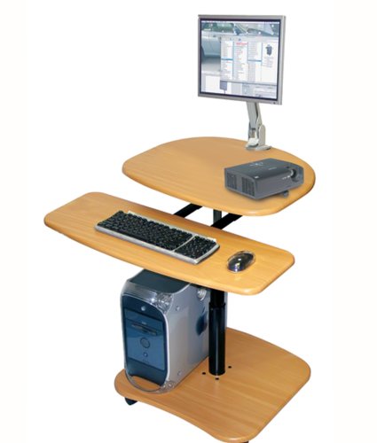 Offex Mobile Height Adjustable Heavy Duty Wood Laminate Computer Workstation with Keyboard Shelf - Oak (OF-LAMC2936)