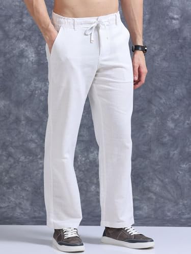 Shasmi Men's White Cotton Linen Relaxed Fit Trouser - Image 5