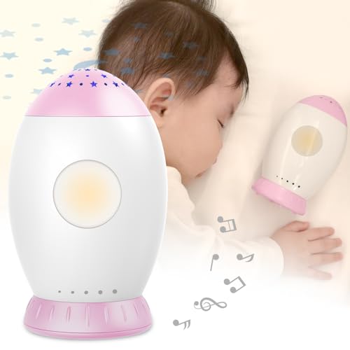 Image of Nueplay Baby Sleep Soother with Lullaby Songs & White Noises, Star Projector for Kids Room Decor, Baby Nursery Night Lights, Portable Sound Machine for Toddlers, Baby Essentials for Girls(Pink)