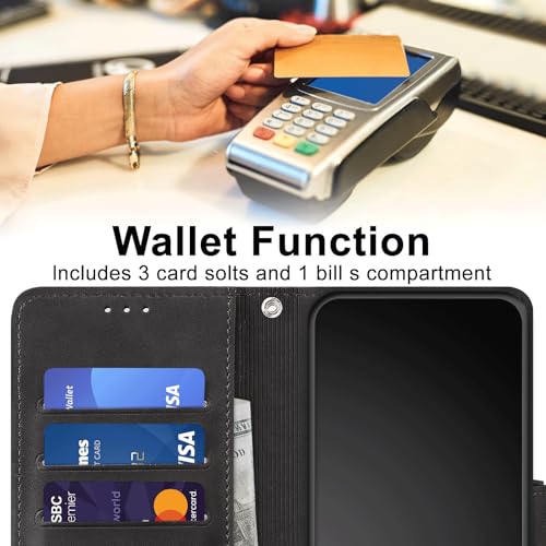 Image of Flip Wallet Case for Samsung Galaxy S25 FE PU Leather Black | RFID Blocking 3 Card Slots, Built-in Kickstand, Shockproof Protective Flip Phone Cover for Samsung S25 FE