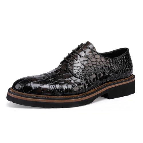 Image of Leather Dress Shoes Oxfords Business Brogue Shoes, Crocodile Pattern