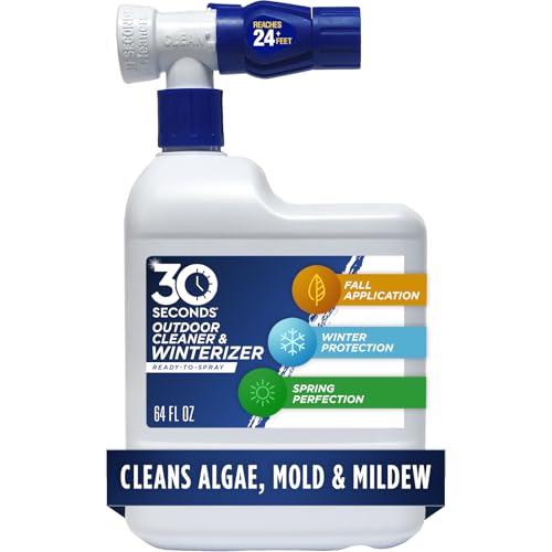 30 SECONDS Outdoor Cleaner & Winterizer - Spray in Fall Works all Winter Long to Prevent Mold Moss Algae Stains from forming - No scrubbing required 64 Fl Oz Hose End Spray