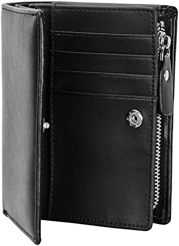 GSG Wallets Mens with Zipper Coin Pocket Genuine Leather RFID Blocking Bifold Vertical Wallet for Men with Gift Box Black
