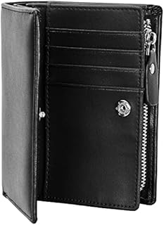 GSG Wallets Mens with Zipper Coin Pocket Genuine Leather RFID Blocking Bifold Vertical Wallet for Men with Gift Box Black