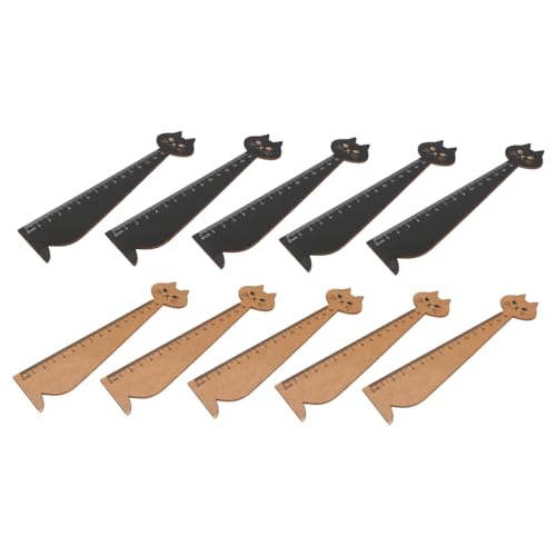 Abaodam 10個 猫デザイン木製定規 レトロスル 精確スケール 耐久性 学習用 手書きツール 学校文具 家用 イエロー ブラック