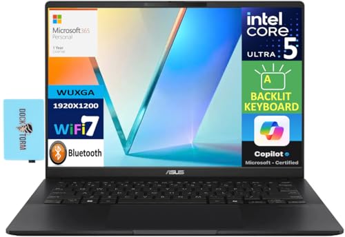 ASUS Vivobook S 14 AI Powered Laptop 14.0" AMOLED WUXGA Display (Intel Ultra 5-226v, 16GB LPDDR5X, 512GB SSD, Intel Arc, Backlit KB, Win 11 Home) w/MS 365 Personal, DKZ USB Port Expander