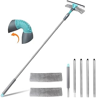 GOLD PIE Window Squeegee Cleaner, 2 in 1 Shower Squeegee with Extension Pole 77'' Telescopic Window Cleaning Kit with Bendable Head Glass Cleaning Tools for Indoor/Outdoor High Window (2 Pads)