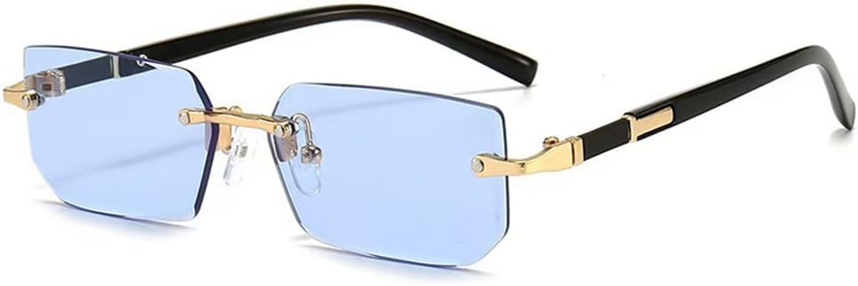 Rimless Square Sunglasses Metal Temple Fashion Tinted Lens Eyewear