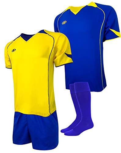 Soccer Uniforms For Teams, Adults Sizes (4 Pcs Set),Yellow/Royal, Uniforms For Soccer Teams (Large)