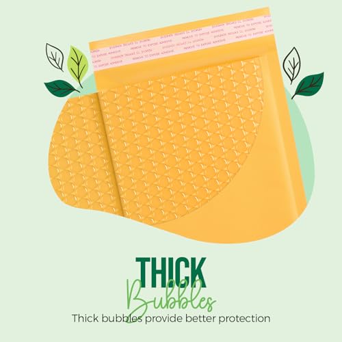 Fuxury Bubble Mailers 4x8" 200 Pack Kraft Padded Envelopes Usable Size 4x7 Strong Self Seal Padded Mailers, Thick Bubble Envelopes for Shipping Jewelry, Trading Cards, Small Business #000 Yellow - Image 3