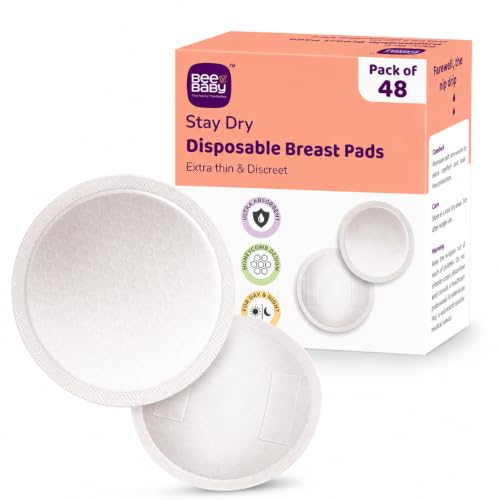 Image of BeeBaby Stay Dry Breast Pads for Leaking Milk, Disposable Nursing Pads for Breastfeeding Mothers, Ultra-Thin Leak-Proof Breast Pads, Super Absorbent Day & Night Protection, Pack of 48 Pcs