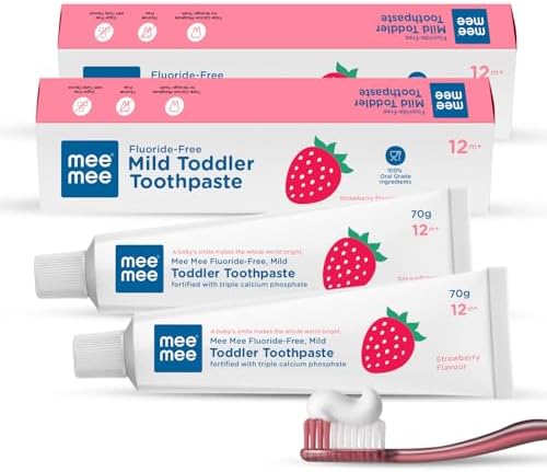 Mee Mee Fluoride-Free, Fortified with triple calcium phosphate Strawberry Flavor Oral care Toothpaste, 70 g (Pack of 2)