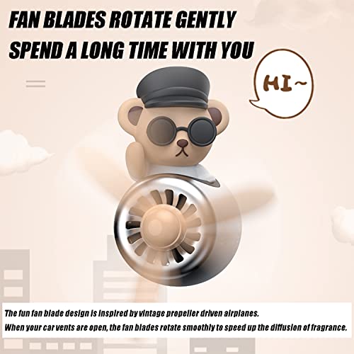 Image of Car fragrance diffuser pilot air outlet cartoon rotating fan leaf perfume cute shape freshener with 2 fragrances (Teddy) 1 Count