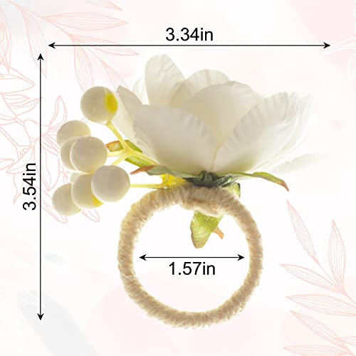 Mlurcu Artificial Flowers Napkin Rings Set Of 6, Faux Floral Spring Summer Napkin Ring Holder For Dining Table Decor Banquet Wedding Valentine's Day Birthday Table Decorations（White Flowers & Fruits） #TOP1