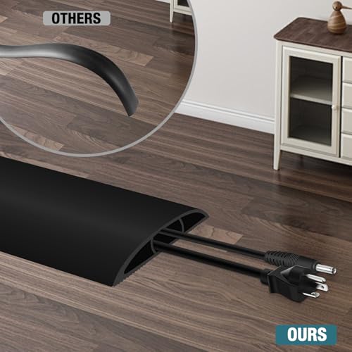 Image of Floor Cord Cover, Cable Protector, 0.63W x 0.31H inches, Wire Cover for Extension Cords, Floor Cable Covers Prevent Cable Trips (Black, 50-10 Feet) (Pack of 2)