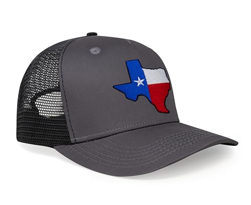 International Tie Stateline Flag Hat for Men and Women - Snapback Trucker Baseball Cap (Texas Dark Grey)