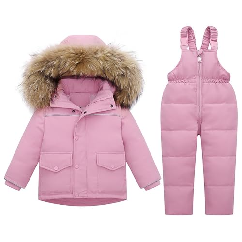 Toddler Kids Puffer Hooded Down Coat Set Winter Thicken Warm Snowsuit & Snow Bib Pants 2Pcs Ski Suits Outfit