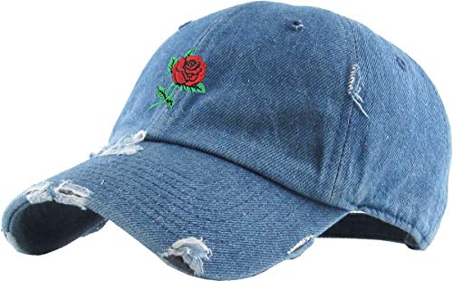 Rose Pineapple Good Vibes Vacation Men Women Dad Hat Baseball Cap Adjustable (One Size, Medium Denim Rose Vintage)
