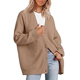 Gilet Femme Chic Et Elegant Cardigan Femme Grande Taille Col en V Mi Saison Gilet Chaud Ouvert Couleur Unie Cardigan Manches Longues Casual Pas Cher Pull Blouson Et Poches Chameau M