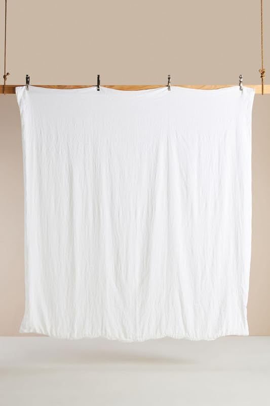 3-Piece Linen Cotton Mix Duvet Cover Set 102x90 inches - King Size, Zoe Crewel Embroidery - Zip Closure, 4 Corner Ties, Pre-Washed Fabric