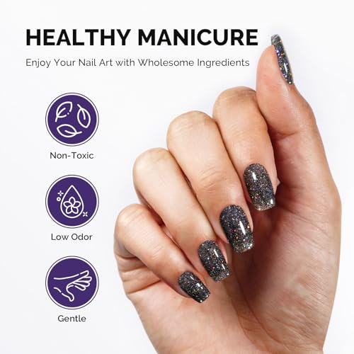 Image of MelodySusie Galaliver Black Glitter Gel Nail Polish, 15ML Sparkly Shimmer Black Gel Polish Soak Off UV LED Cured Long Lasting Gift for Women DIY Nail Design Nail Art Manicure X10