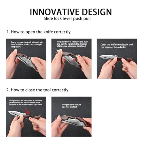 Damascus Steel Folding Knife Pocket Knife Yellow Sandalwood Handle Mechanical Lock Outdoor Camping Survival (Curved blade)