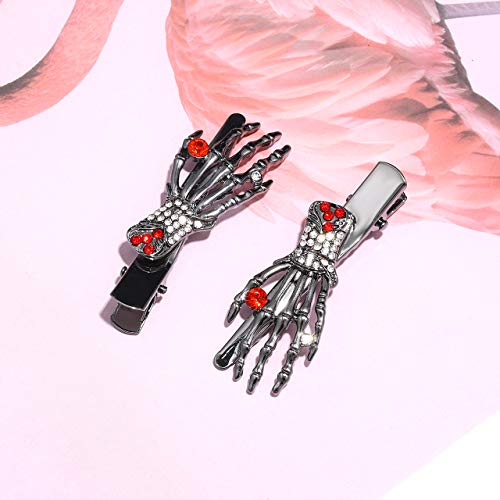 Halloween Hair Clips Set For Woman Girls Sparkling Rhinestone Spider Skeleton Skull Hands Bone Hair Clips Horror Spider Skull Hands Hairpins Party Hair Accessories (Skull Hand Spider) #TOP4