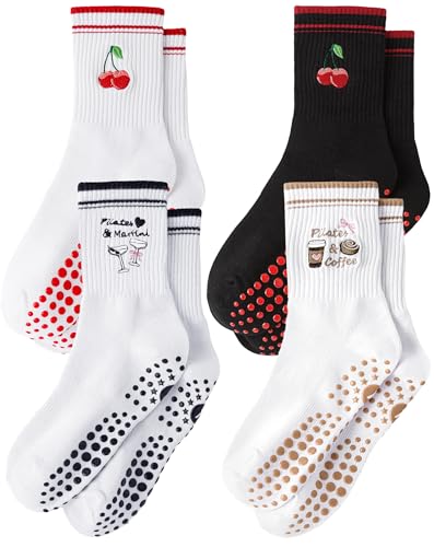 Image of Yawlsow Pilates Grip Socks for Women Yoga Grippy Socks Cute Barre Non Skid Athletic Crew Sticky Sock Workout Hospital