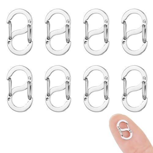 8 Stück Edelstahl Doppelt öffnende S - Lock Verschlüsse - Mini Karabiner für Armband & Halsketten DIY,12mm,Antirutsch & Stabil (Silber)