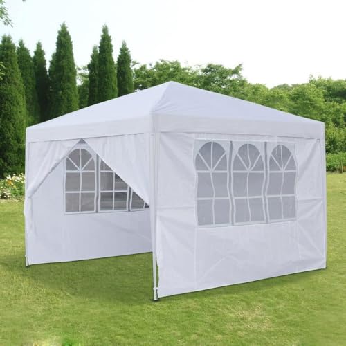 Neo 3m x 3m Waterproof Pop Up Outdoor Canopy Folding Garden Gazebo Party Tent With Sides Easy One Person Setup Instant Patio Hot Tub Beach Picnic (White) - Image 2