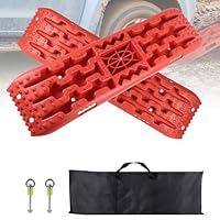 EXLECO 2 Stück Sandbleche Offroad Zubehör, Anfahrhilfe Auffahrkeile für Wohnmobil, Rangierhilfe PKW bis 10T, Traktionsmatte Auto für LKW Geländewagen, Anfahrhilfe Schnee mit Aufbewahrungstasche Rot