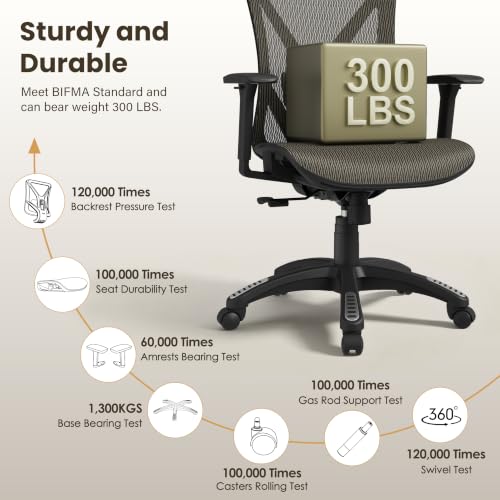 Image of Ergonomic Office Chair, Mesh Computer Desk Chairs with BIFMA X5.1 Certified, Adjustable Lumbar Support, 3D Arm, Tilt Back, Wide Seat, Comfy Swivel Work Task Chair for Company and Home (Coffee Brown)