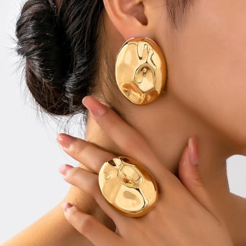 Pendientes de media bola de oro redondos maxi para mujer moderna 2