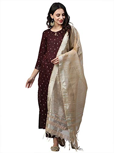 Image of INDO ERA Women's Viscose Rayon Solid Straight Kurta Palazzo With Dupatta Set(IE17KD6MR1943)