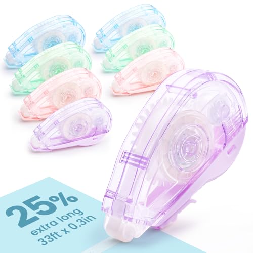 Sooez Extra Long Glue Tape, 8 Pack Double Sided Tape Roller for Crafts, Adhesive Scrapbook Tape Runner, Scrapbooking Journaling Supplies, for Card Making, Gift Wrapping, School Office, 33ft x 0.31in