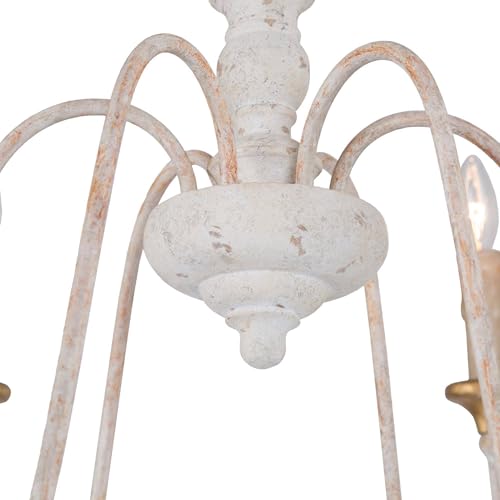 LALUZ French Country Chandelier, Farmhouse 6-Light Distressed White Wood Chandelier Light Fixture with Vintage Finish for Dining Room and Living Room, 30.5" Diameter by LALUZ - Image 9