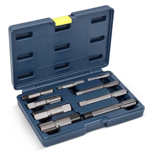 WODHMIEY Threaded Pipe Extractor, 9 Pcs Set Heavy Duty Cr Mo Steel Broken Pipe Removal Tool Kit for 1/8in to 1in Threaded Pipes, Efficient Pipe Removal, Easy Identification Storage