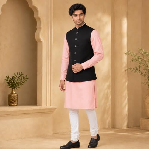 Image of Vastraa Fusion Men's Traditional Woolen Nehru Jacket Modi Waistcoat