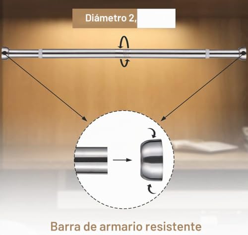 Miniatura 2 de Barra Para Armario Extensible, 71-127 Cm Riel Tubo Para Ropa Con Base Redonda Ajustable De Acero Inoxidable Para Armario De Dormitorio