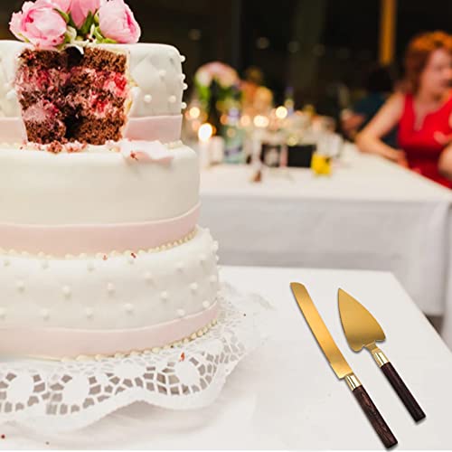 Dadop Wedding Cake Knife And Server Set Stainless Steel Gold Cake Cutter And Server Set Ideal For Wedding,Birthdays,Holiday,Parties,2 Set With Wooden Handle #TOP3