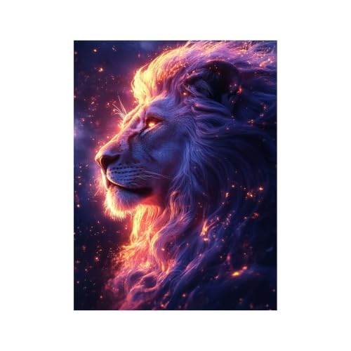 Lienzo decorativo de perfil de león estrellado con diseño artístico morado de 40x60 cm
