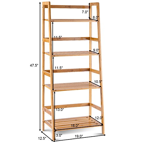 Costway 47.5'' Bamboo Ladder Shelf, Multifunctional Plant Flower Display Stand, Storage Rack, Bookcase Bookshelf Natural (4 Tier) #TOP4