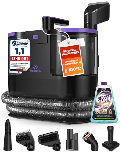 Motionflow PRO Teppichreiniger Waschsauger mit Dampffunktion – 1700W Dampfbürste, Polsterreiniger für Teppiche, Polstermöbel und Autositze uvm. Nasssauger mit Selbstreinigung, Dampfreiniger für alles Motionflow PRO Teppichreiniger Waschsauger mit Dampffunktion – 1700W Dampfbürste, Polsterreiniger für Teppiche, Polstermöbel und Autositze uvm. Nasssauger mit Selbstreinigung, Dampfreiniger für alles