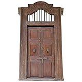 Handmade Antique Teak Wood 115 In. Tall Door with Transom | Vintage 1800s Moorish Mediterranean Style Solid Wood Large Front Door | Rustic Spanish Indian Eclectic Door | Solid Wood Wall Decor